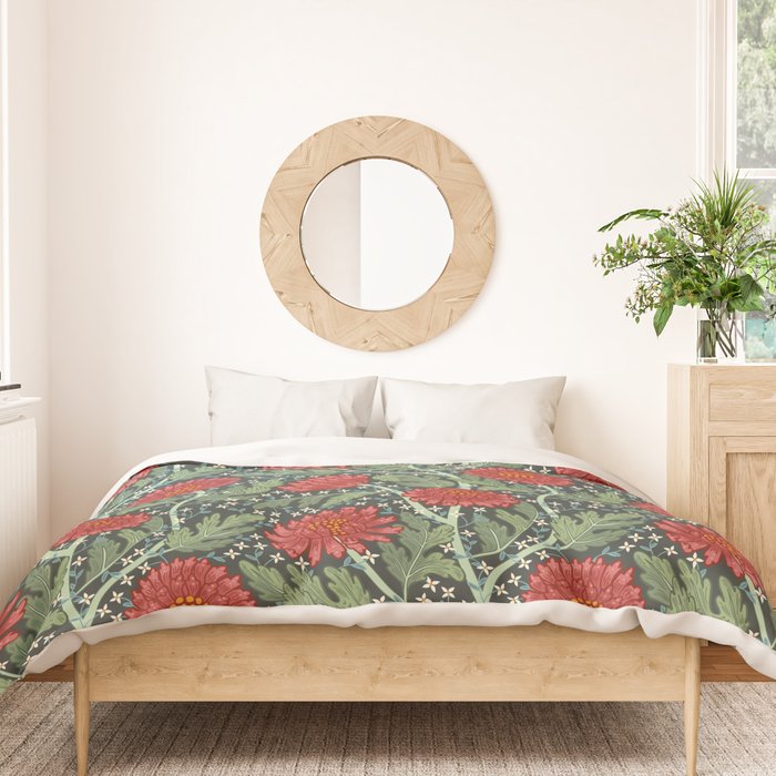 Arts and crafts red chrysanthemum pattern Duvet Cover Gallery Image 3