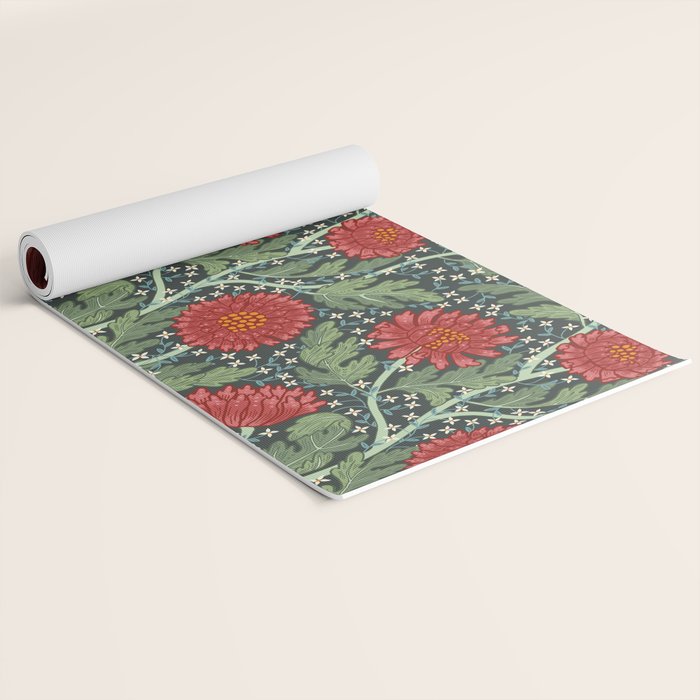 Arts and crafts red chrysanthemum pattern Yoga Mat Gallery Image 2