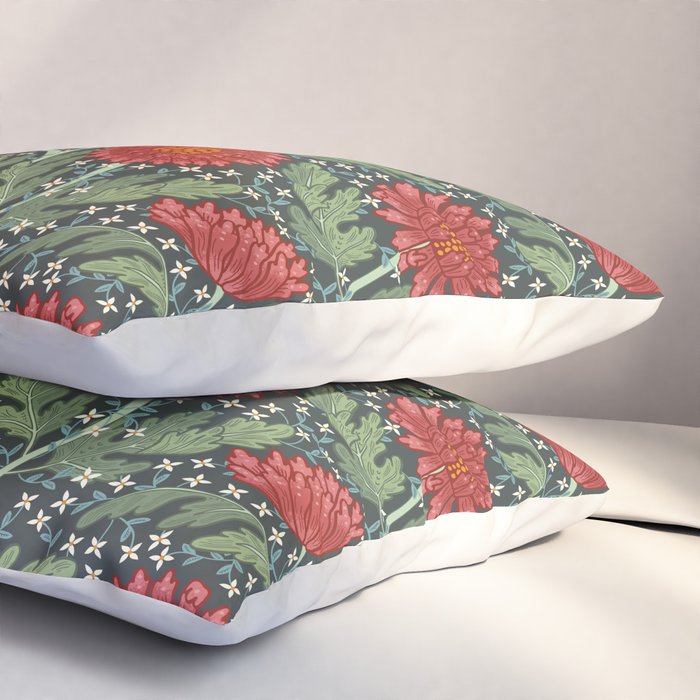 Arts and crafts red chrysanthemum pattern Pillow Sham Gallery Image 3