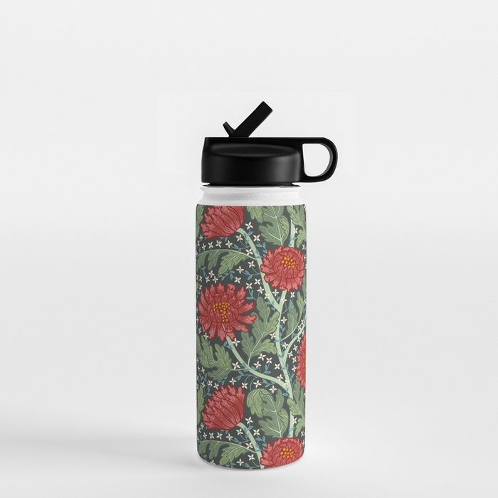 Arts and crafts red chrysanthemum pattern Water Bottle Gallery Image 1