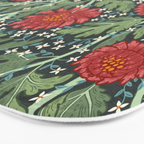 Arts and crafts red chrysanthemum pattern Bath Mat Gallery Image 3