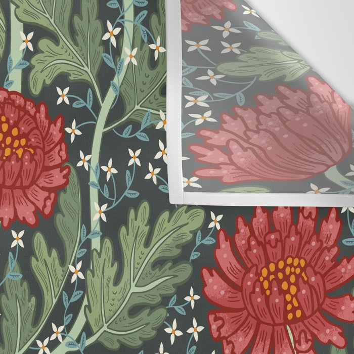 Arts and crafts red chrysanthemum pattern Wall Tapestry Gallery Image 3