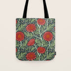 Arts and crafts red chrysanthemum pattern Tote Bag Gallery Image 1