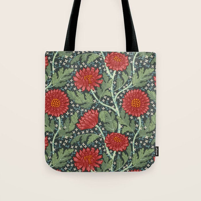 Arts and crafts red chrysanthemum pattern Tote Bag Gallery Image 1