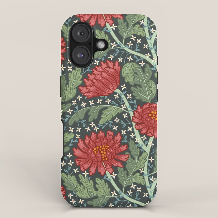 Arts and crafts red chrysanthemum pattern iPhone Case Gallery Image 1