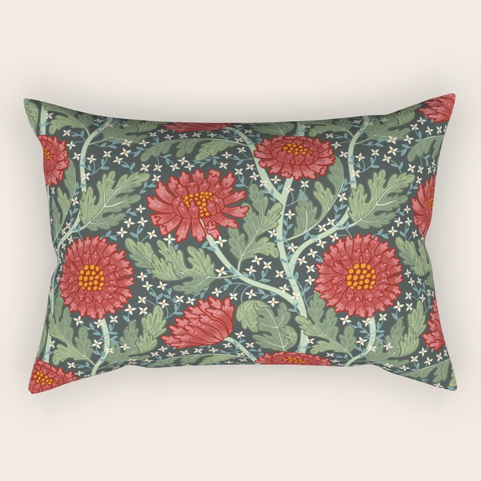 Arts and crafts red chrysanthemum pattern Rectangular Pillow Gallery Image 2