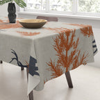 Christmas Trees and Deer, Faux Linen, Pattern, Beige, Terracotta and Blue Tablecloth Gallery Image 3