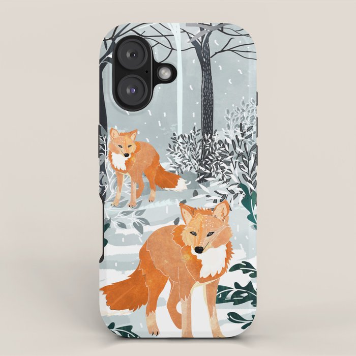 Fox Snow Walk, Animals Wildlife Winter, New Years Christmas Forest Wildlife Painting iPhone Case Gallery Image 1