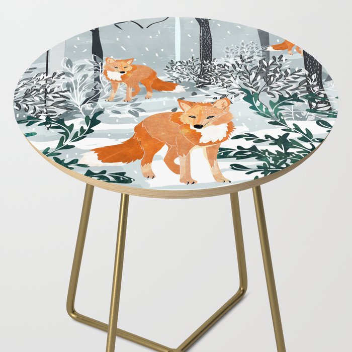 Fox Snow Walk, Animals Wildlife Winter, New Years Christmas Forest Wildlife Painting Side Table Gallery Image 2