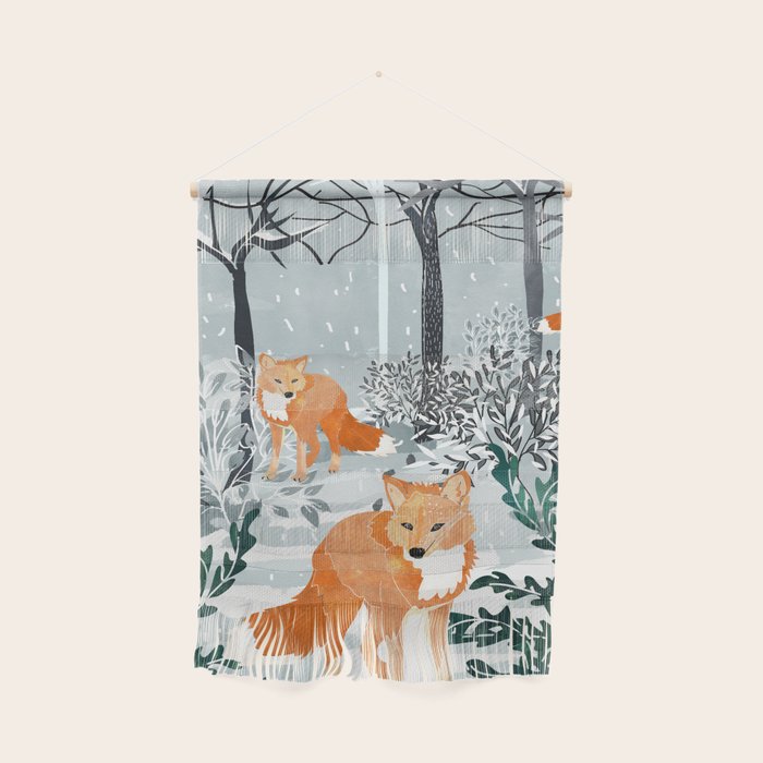Fox Snow Walk, Animals Wildlife Winter, New Years Christmas Forest Wildlife Painting Wall Hanging Gallery Image 1