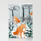 Fox Snow Walk, Animals Wildlife Winter, New Years Christmas Forest Wildlife Painting Stationery Card Gallery Image 2