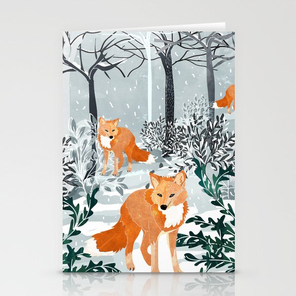 Fox Snow Walk, Animals Wildlife Winter, New Years Christmas Forest Wildlife Painting Stationery Card Gallery Image 2