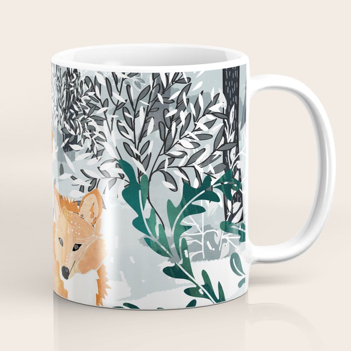 Fox Snow Walk, Animals Wildlife Winter, New Years Christmas Forest Wildlife Painting Coffee Mug Gallery Image 1