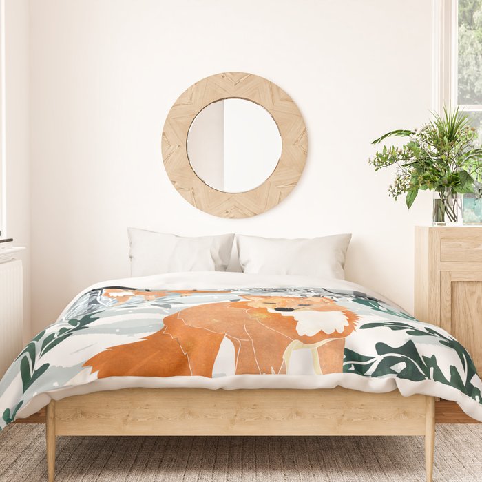 Fox Snow Walk, Animals Wildlife Winter, New Years Christmas Forest Wildlife Painting Duvet Cover Gallery Image 3