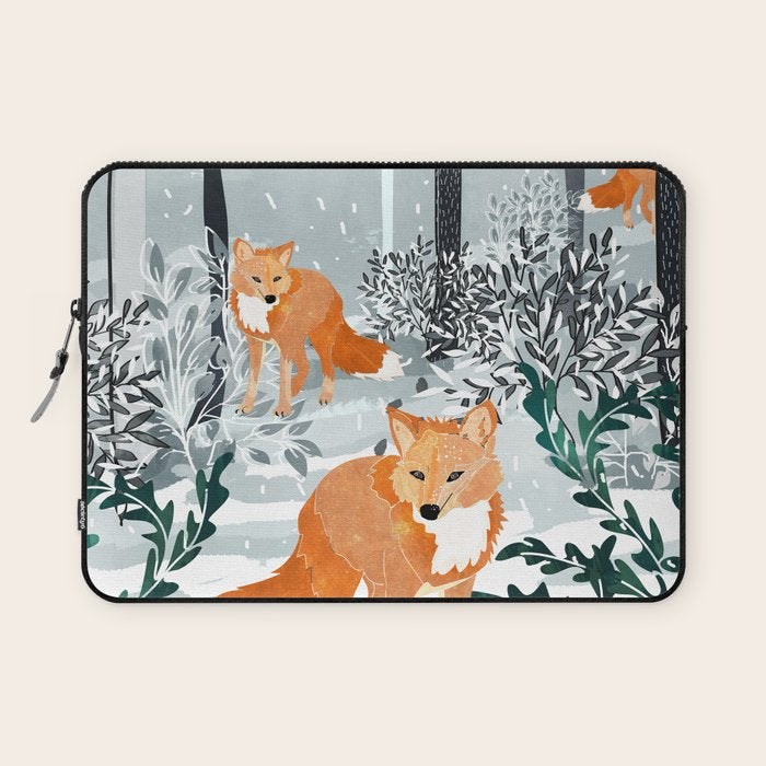 Fox Snow Walk, Animals Wildlife Winter, New Years Christmas Forest Wildlife Painting Laptop Sleeve Gallery Image 1