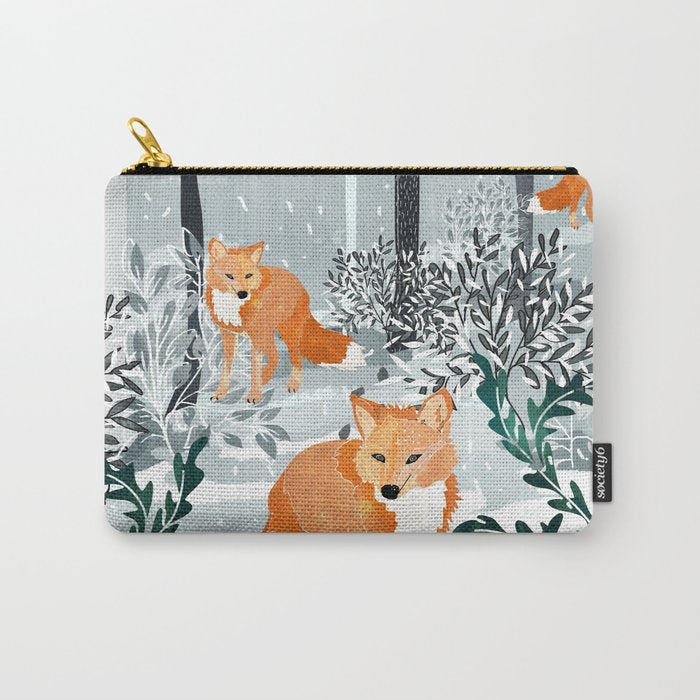 Fox Snow Walk, Animals Wildlife Winter, New Years Christmas Forest Wildlife Painting Carry All Pouch Gallery Image 1