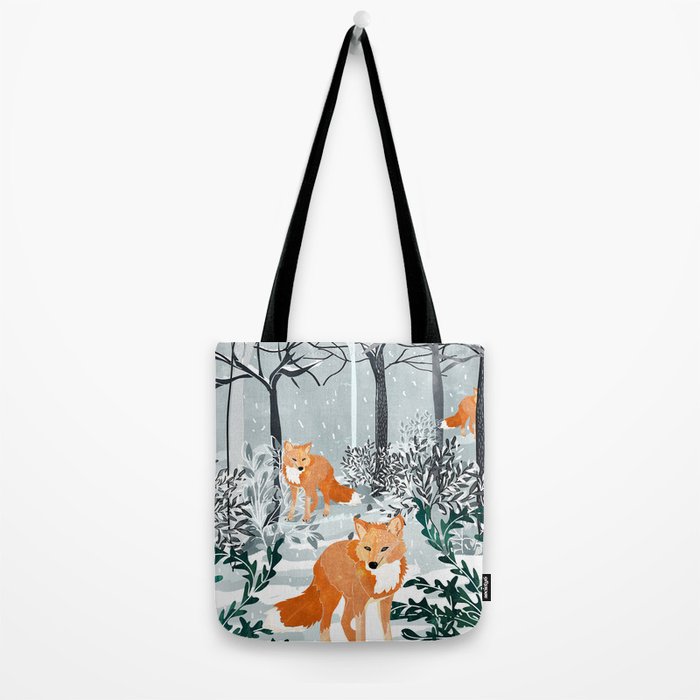 Fox Snow Walk, Animals Wildlife Winter, New Years Christmas Forest Wildlife Painting Tote Bag Gallery Image 2