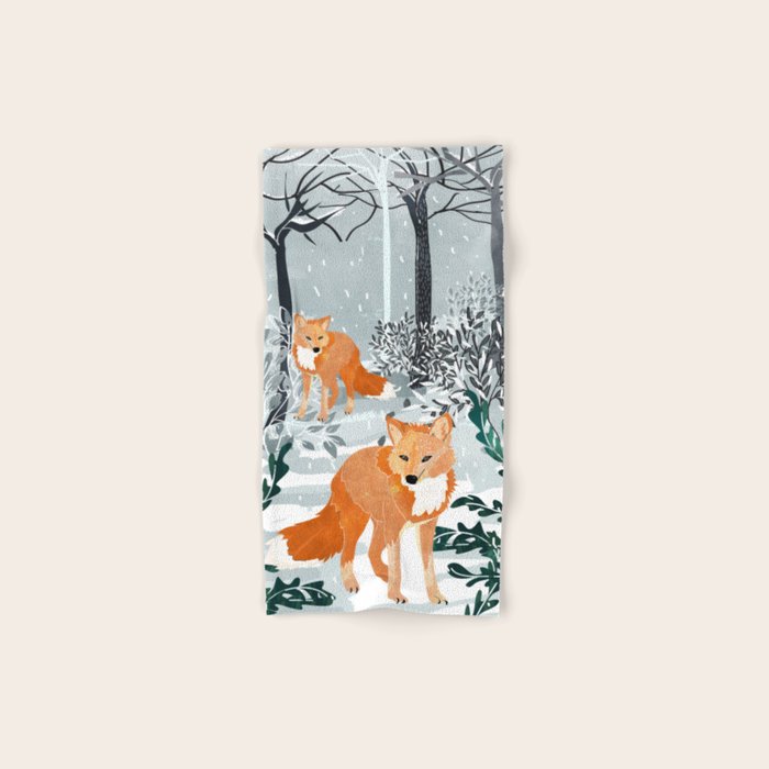 Fox Snow Walk, Animals Wildlife Winter, New Years Christmas Forest Wildlife Painting Bath Towel Gallery Image 1