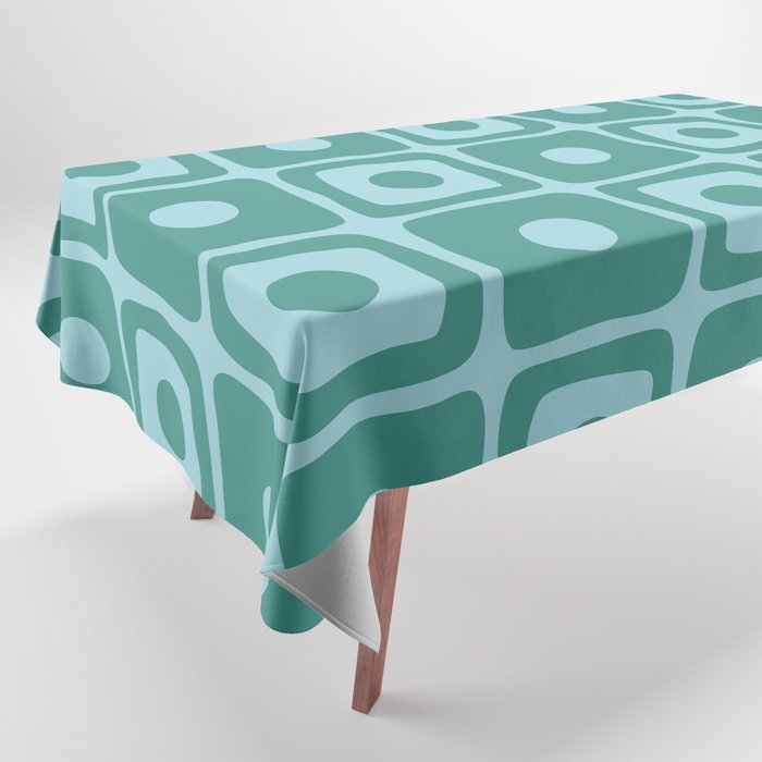 Mid Century Modern Square Dot Pattern 871 Teal and Blue Tablecloth Gallery Image 1