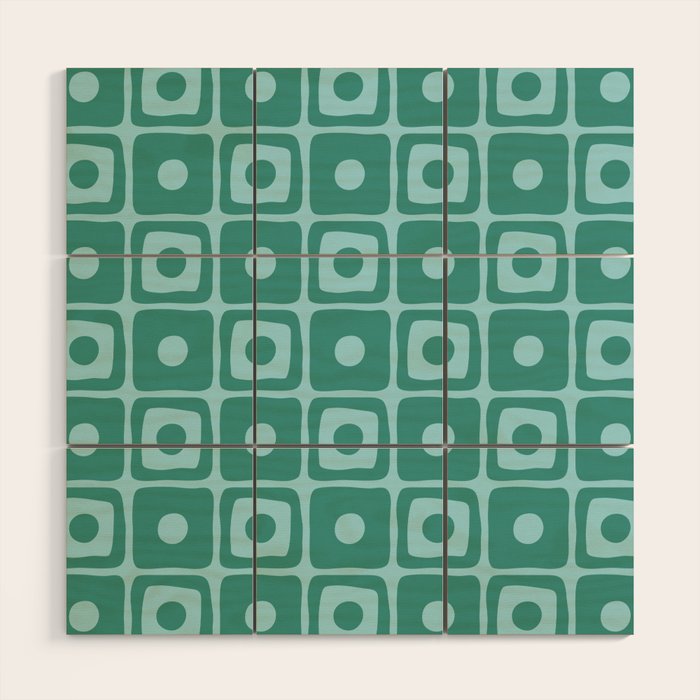 Mid Century Modern Square Dot Pattern 871 Teal and Blue Wood Wall Art Gallery Image 1