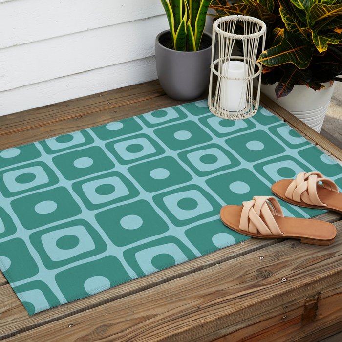 Mid Century Modern Square Dot Pattern 871 Teal and Blue Outdoor Rug Gallery Image 2