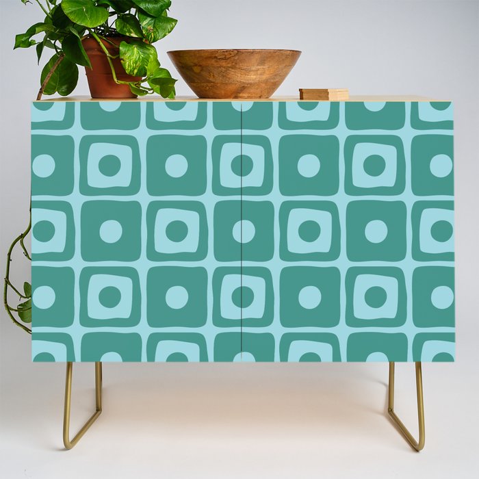 Mid Century Modern Square Dot Pattern 871 Teal and Blue Credenza Gallery Image 1