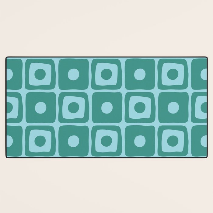 Mid Century Modern Square Dot Pattern 871 Teal and Blue Desk Mat Gallery Image 3