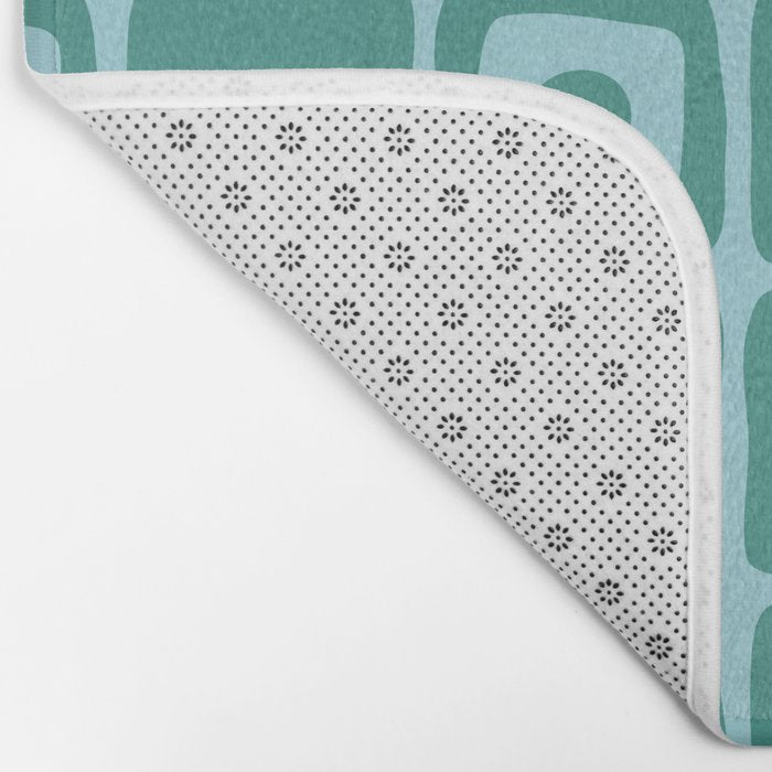 Mid Century Modern Square Dot Pattern 871 Teal and Blue Bath Mat Gallery Image 2