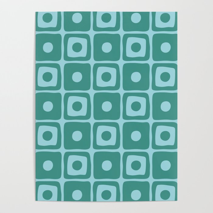 Mid Century Modern Square Dot Pattern 871 Teal and Blue Poster Gallery Image 4