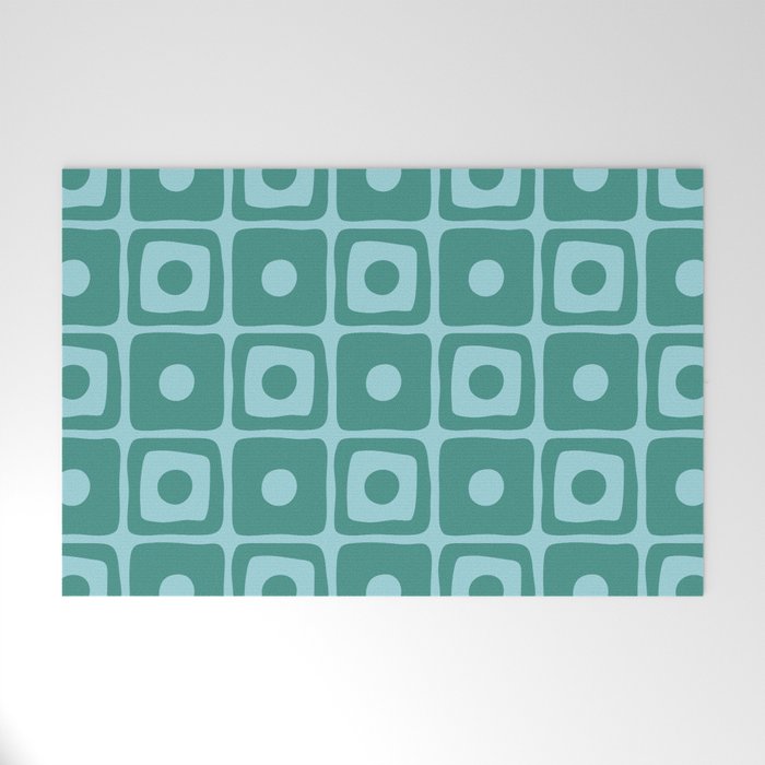 Mid Century Modern Square Dot Pattern 871 Teal and Blue Welcome Mat Gallery Image 1