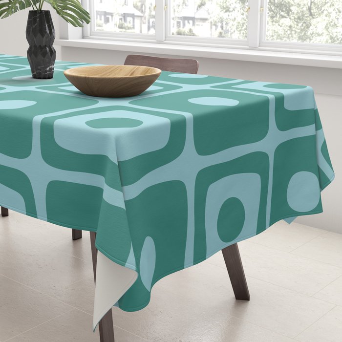 Mid Century Modern Square Dot Pattern 871 Teal and Blue Tablecloth Gallery Image 3