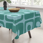 Mid Century Modern Square Dot Pattern 871 Teal and Blue Tablecloth Gallery Image 3