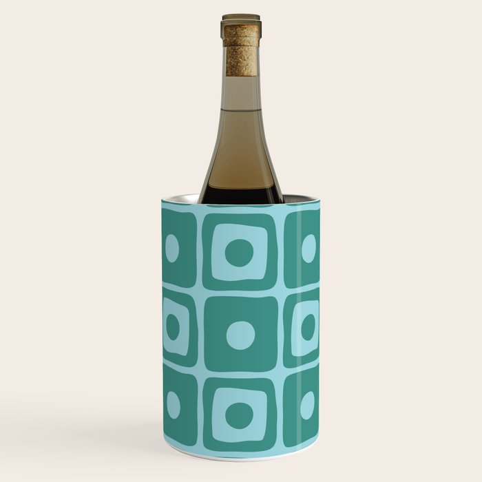 Mid Century Modern Square Dot Pattern 871 Teal and Blue Wine Chiller Gallery Image 1