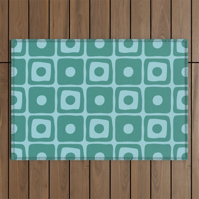 Mid Century Modern Square Dot Pattern 871 Teal and Blue Outdoor Rug Gallery Image 1