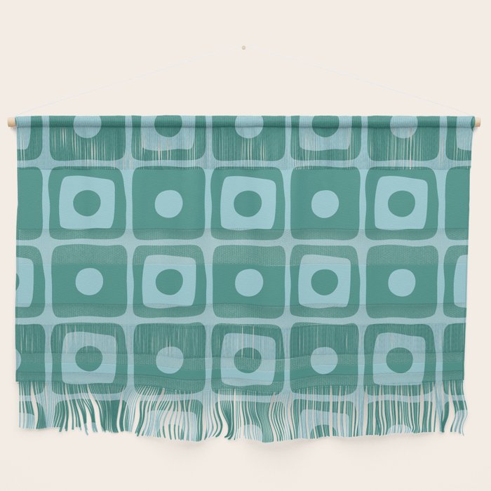 Mid Century Modern Square Dot Pattern 871 Teal and Blue Wall Hanging Gallery Image 1