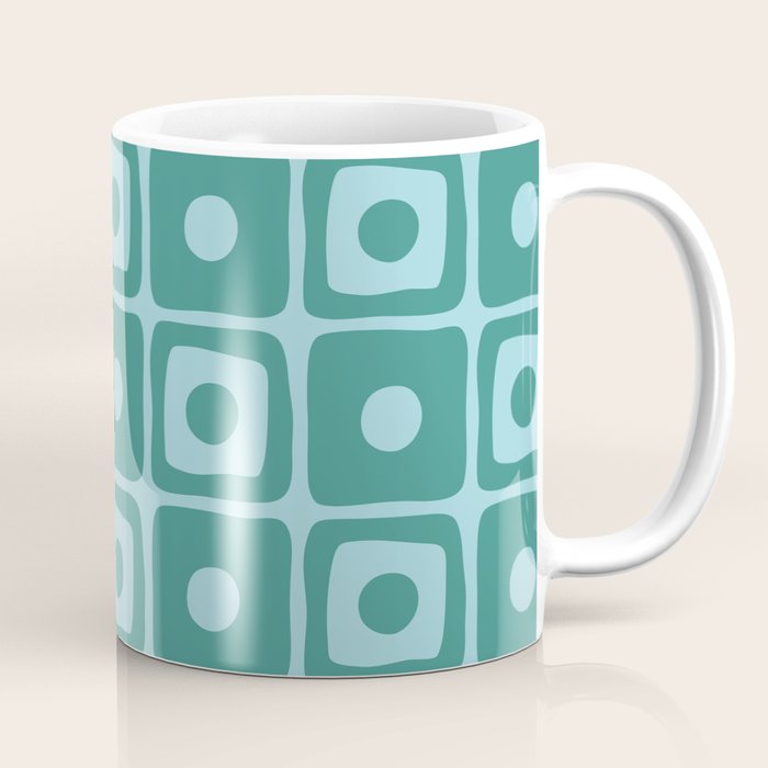 Mid Century Modern Square Dot Pattern 871 Teal and Blue Coffee Mug Gallery Image 1