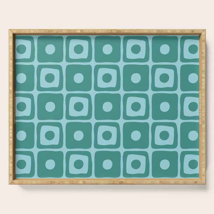 Mid Century Modern Square Dot Pattern 871 Teal and Blue Serving Tray Gallery Image 1