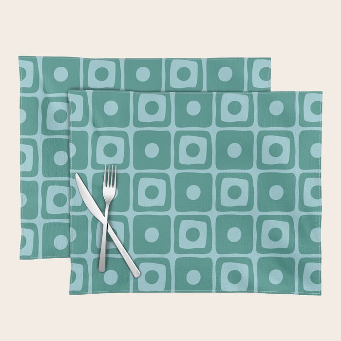 Mid Century Modern Square Dot Pattern 871 Teal and Blue Placemat Gallery Image 1
