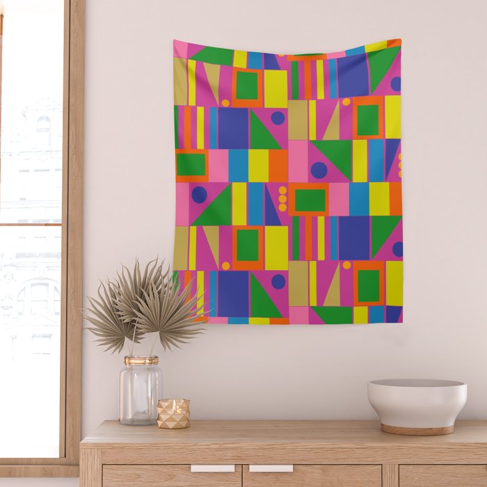 Fun Colorful Mid Century Modern Modtastic Abstract Geometric Pattern Wall Tapestry Gallery Image 2