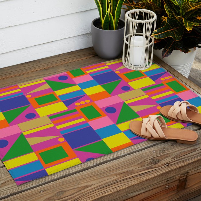 Fun Colorful Mid Century Modern Modtastic Abstract Geometric Pattern Outdoor Rug Gallery Image 2
