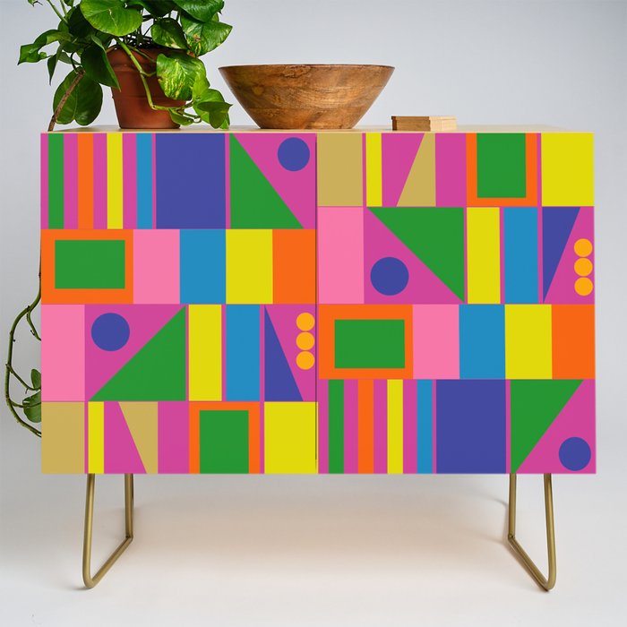 Fun Colorful Mid Century Modern Modtastic Abstract Geometric Pattern Credenza Gallery Image 1