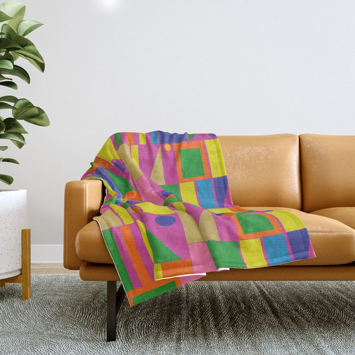 Fun Colorful Mid Century Modern Modtastic Abstract Geometric Pattern Throw Blanket Gallery Image 1