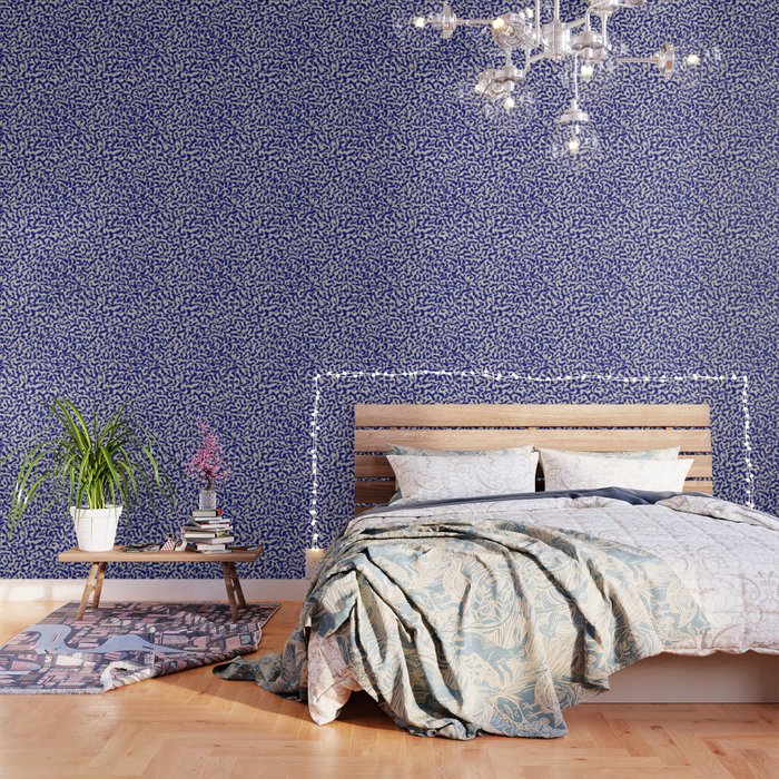 Playful strokes #1 / Beige on Blue Wallpaper Gallery Image 1