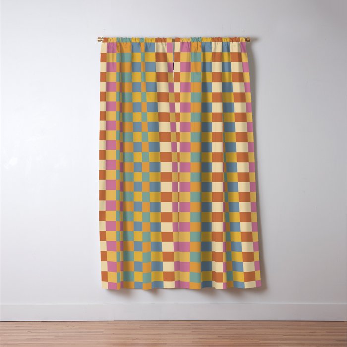 Checkered Multicolor Pattern XXXVII Colorful Summer Window Curtain Gallery Image 3