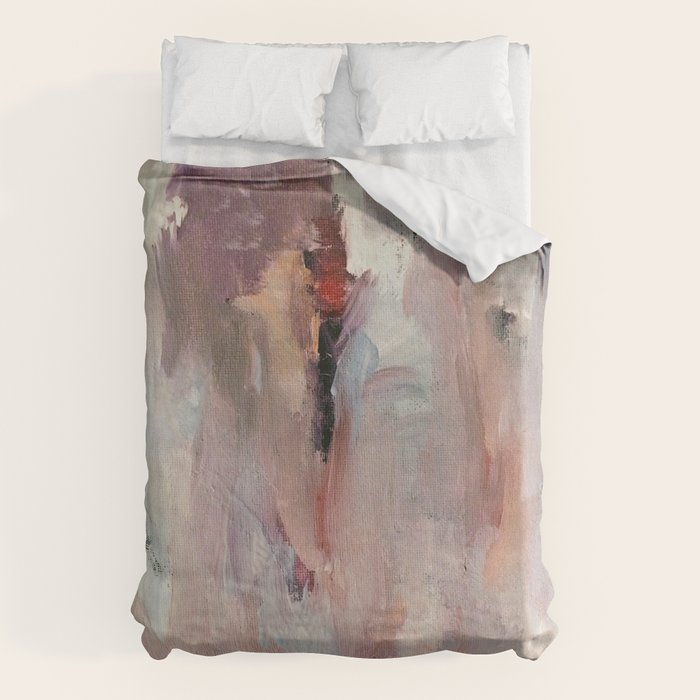 Gentle Beauty [2] - an elegant acrylic piece in deep purple, red, gold, and white Duvet Cover Gallery Image 1