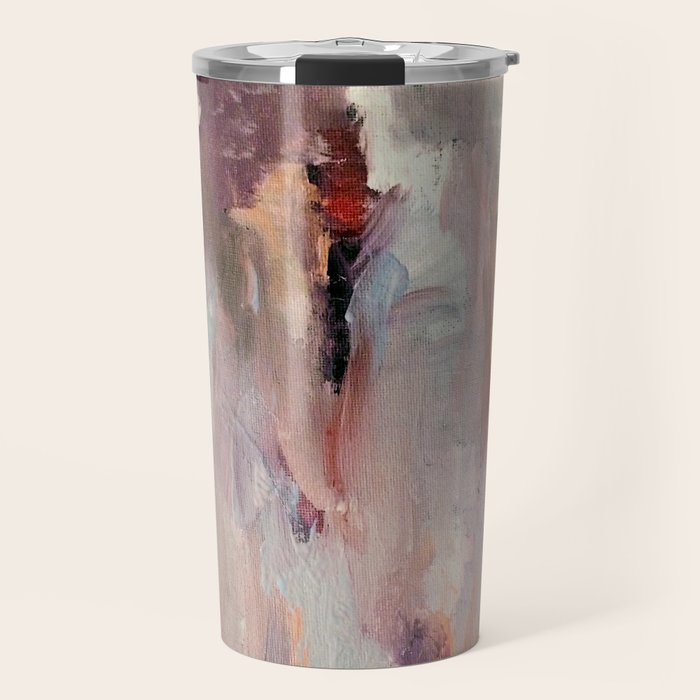 Gentle Beauty [2] - an elegant acrylic piece in deep purple, red, gold, and white Travel Mug Gallery Image 1
