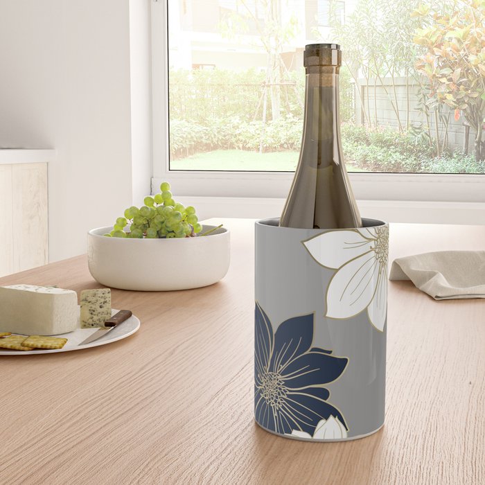 Floral Garden, White, Navy, Grey Wine Chiller Gallery Image 4