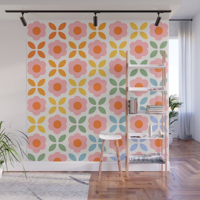 Retro Flower Pattern - rainbow Wall Mural Gallery Image 1