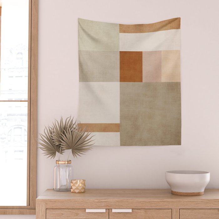 Neutral Tones Soft Colors Geometric Artwork Wall Tapestry Gallery Image 2