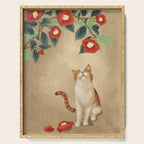 Cat and camellia flowers T1 Serving Tray Gallery Image 1
